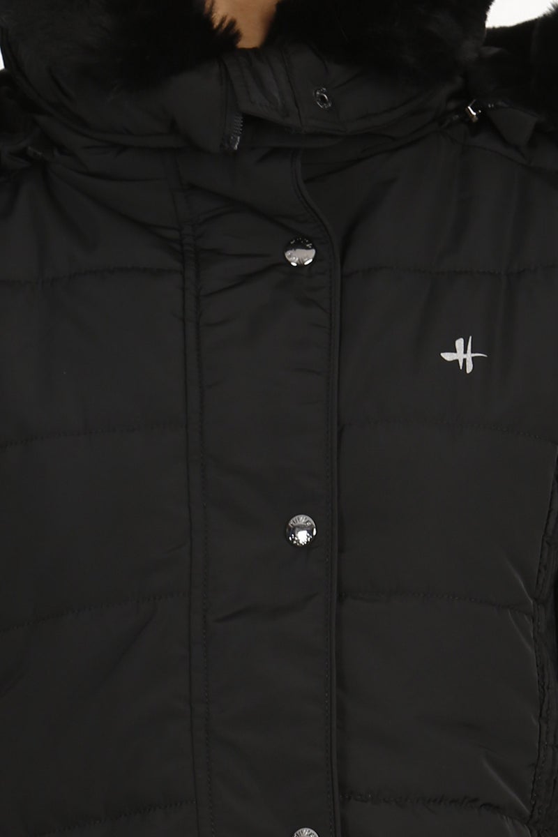 HIVER Women's Plain / Solid Nylon Wool Mid Thigh Jacket (HHR-Tex-Blue-Medium_Black_3XL) - Image 5
