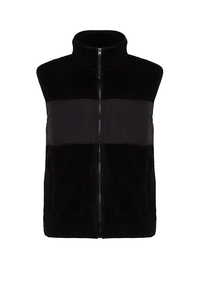 trendyol - Black Regular Fit Stand Collar Fabric Block Plush Winter Vest TMNAW24YE00000 - Image 1