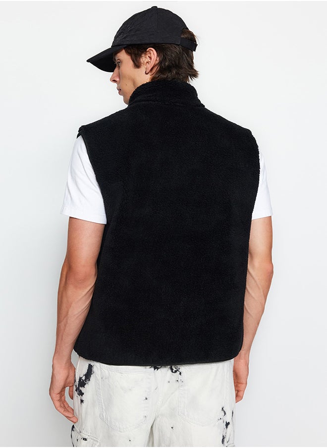 trendyol - Black Regular Fit Stand Collar Fabric Block Plush Winter Vest TMNAW24YE00000 - Image 1