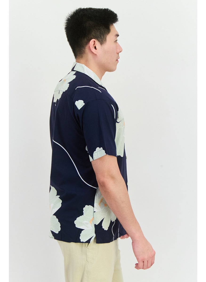 Jack Jones - Men Relaxed Fit Floral Print Short Sleeves Casual Shirt, Navy Combo - Image 1
