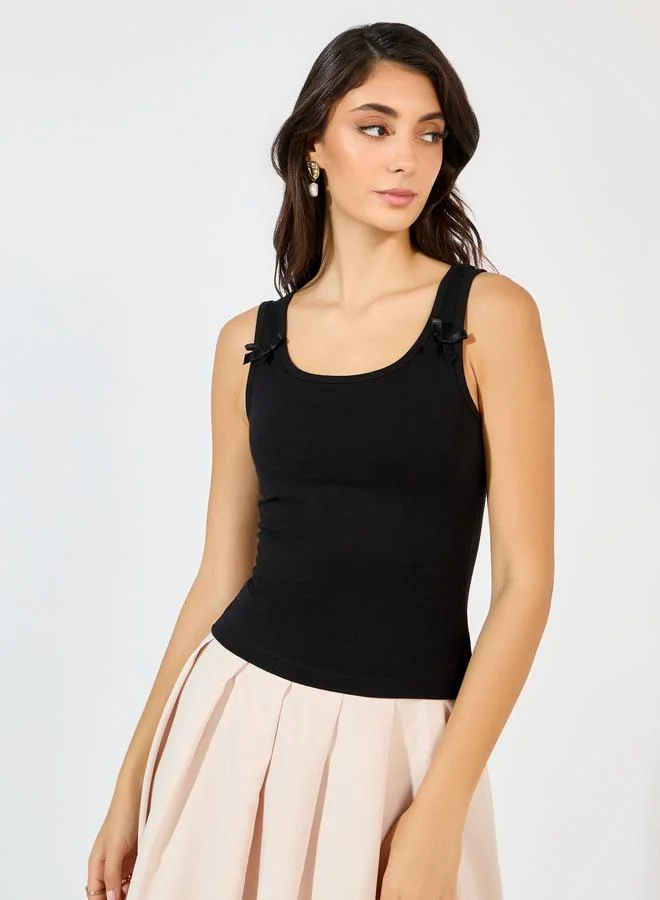Styli Styli Ribbon Detail Square Neck Fitted Tank