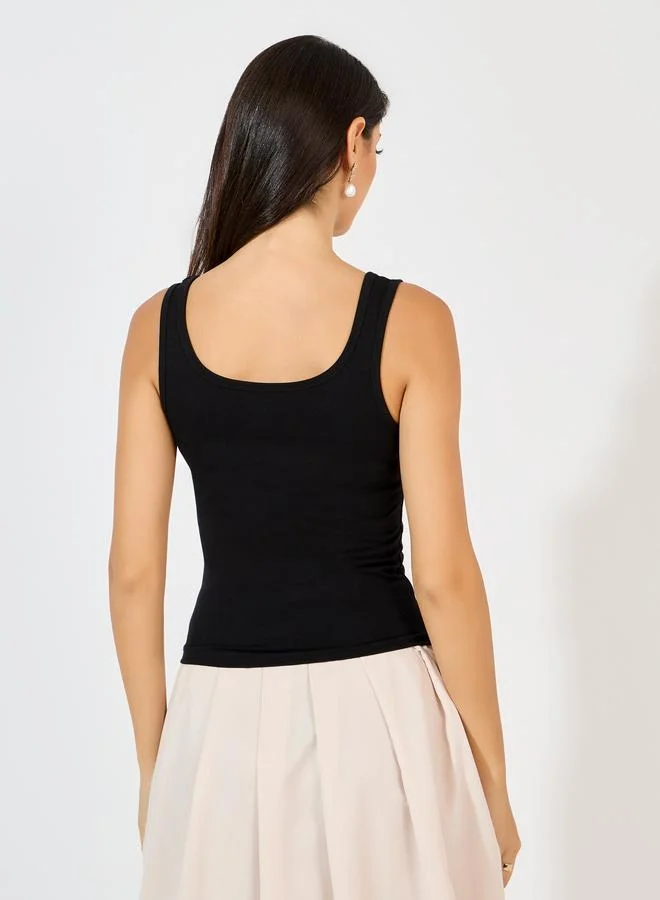 Styli Styli Ribbon Detail Square Neck Fitted Tank
