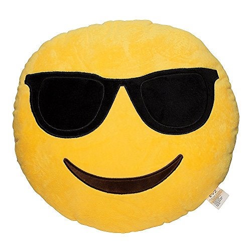 EvZ Emoji Sunglasses Face Emoticon Cushion Stuffed Plush Soft Pillow, Official Certified, 32cm Yellow - Image 1