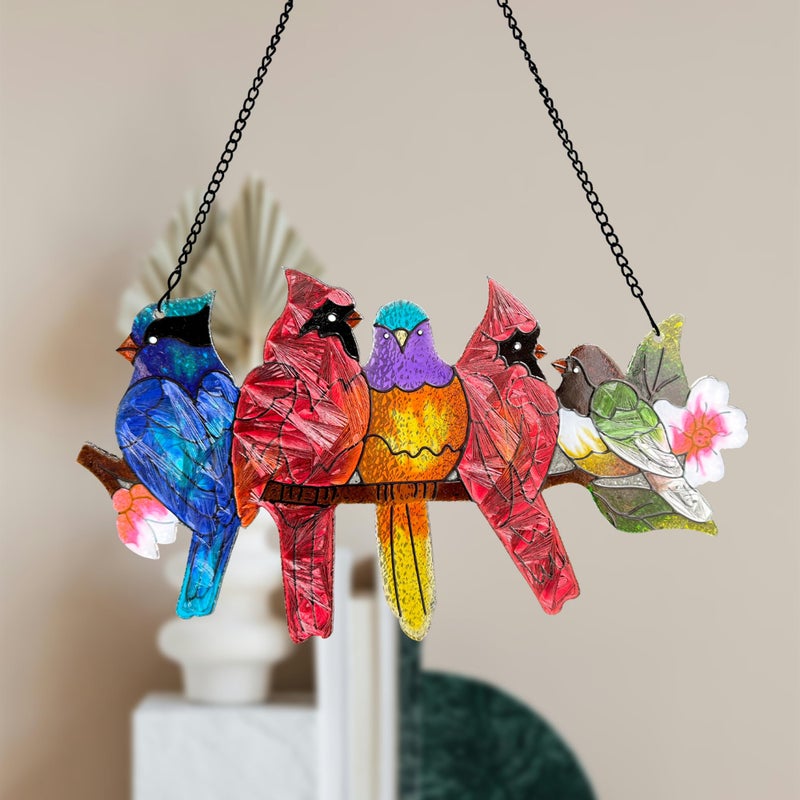 DASTOLL Stained Glass Window Hanging - Large Stained Glass Birds on Branch, Birds Sun Catchers Indoor Window with Chain and Hook Gifts for Bird Lover, Mom, Grandma, Stocking Stuffers for Women - Image 5
