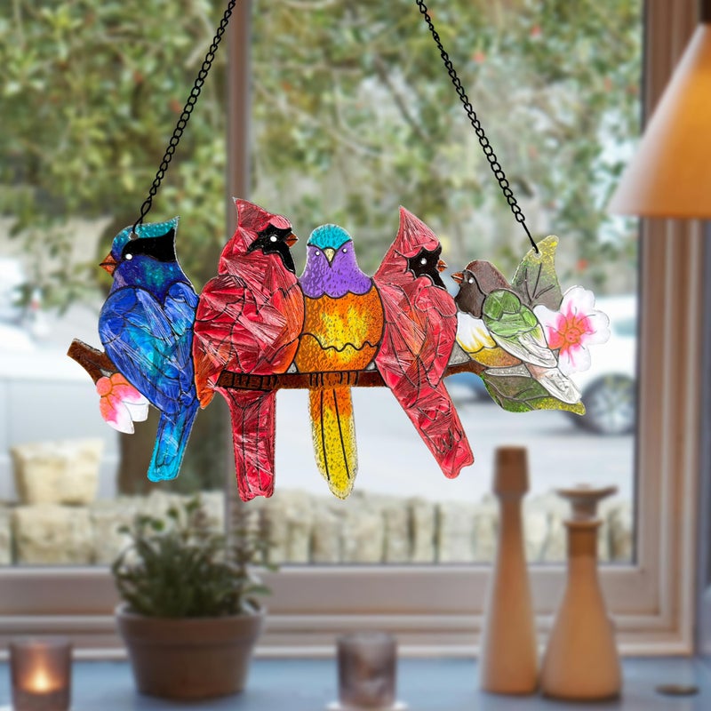 DASTOLL Stained Glass Window Hanging - Large Stained Glass Birds on Branch, Birds Sun Catchers Indoor Window with Chain and Hook Gifts for Bird Lover, Mom, Grandma, Stocking Stuffers for Women - Image 4