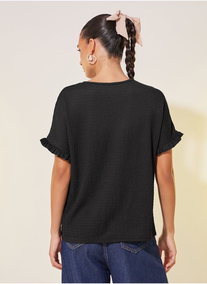 Take Two Texture Solid Round Neck Loose Fit T-Shirt  - Image 5