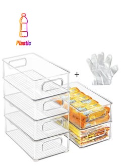 Fridge Organizers | 6 Pack | Free 20 Pc Disposable Gloves | Built-in Handles | Size: 10 Liter | Including 20 pc Plastic Bags | Clear | BPA Free | Used for Pantry, Cabinets, Shelves, Drawer, Freezer | Food Safe
