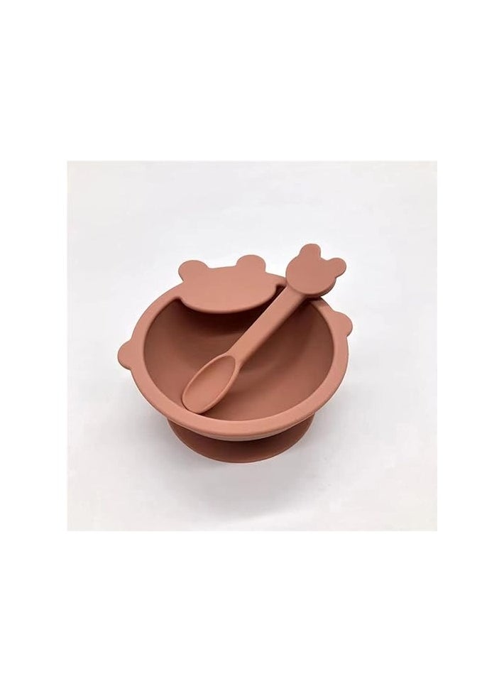 Pixie Pixie Baby Toddlers Infants Silicone Feeding Set Pack Of 2, Baby Bowl + Baby Set With Strong Suction Bowl, Adjustable Silicone Bibs, Baby Self Feeding Spoon (Peach, Brown)  - Image 2