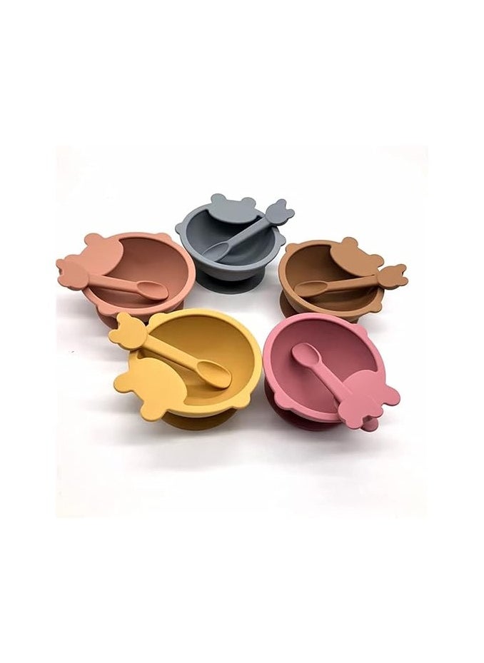Pixie Pixie Baby Toddlers Infants Silicone Feeding Set Pack Of 2, Baby Bowl + Baby Set With Strong Suction Bowl, Adjustable Silicone Bibs, Baby Self Feeding Spoon (Peach, Brown)  - Image 4