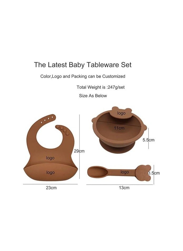 Pixie Pixie Baby Toddlers Infants Silicone Feeding Set Pack Of 2, Baby Bowl + Baby Set With Strong Suction Bowl, Adjustable Silicone Bibs, Baby Self Feeding Spoon (Peach, Brown)  - Image 5
