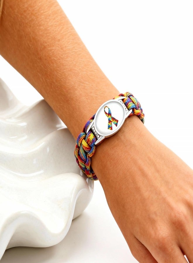 72ore Autism Awareness Bracelet Autism Support Bracelet Handmade Braided Woven Adjustable Paracord Multicolor Puzzle Gift - Image 2