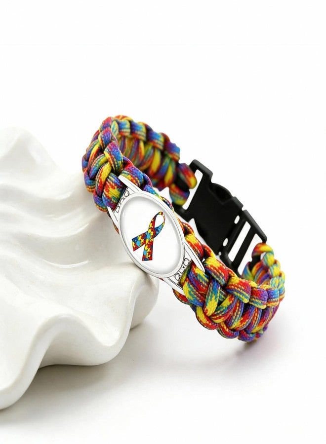 72ore Autism Awareness Bracelet Autism Support Bracelet Handmade Braided Woven Adjustable Paracord Multicolor Puzzle Gift - Image 5