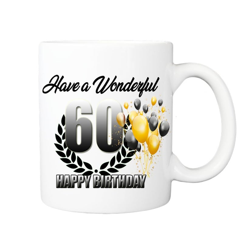 MITY 60th Birthday Gift for Men Coffee Mug Have a Wonderful 60 Happy Birthday Design 60th Birthday Gifts for Husband Dad 60th Birthday Gift 325ml Tea Lover Cup - Image 1