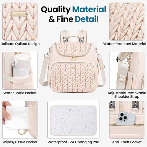 Tealari 4 in 1 Convertible Diaper Bag Backpack,Waterproof Baby Diaper Bag with Changing Pad,Converts into Baby Tote Bag,Diaper Backpack,Stroller Bag and Crossbody Diaper Bag - Image 5