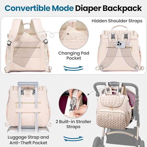 Tealari 4 in 1 Convertible Diaper Bag Backpack,Waterproof Baby Diaper Bag with Changing Pad,Converts into Baby Tote Bag,Diaper Backpack,Stroller Bag and Crossbody Diaper Bag - Image 4