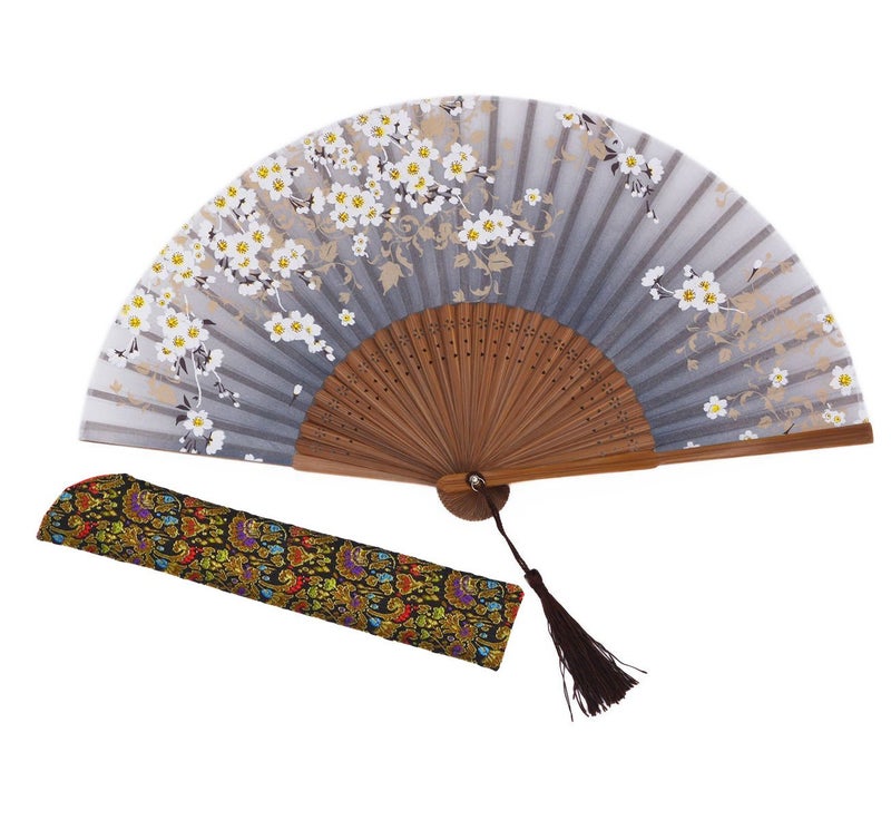 Amajiji Amajiji Charming Elegant Modern Woman Handmade Bamboo Silk 827 21cm Folding Pocket Purse Hand Fan Collapsible Transparent Holding Painted Fan with Silk PouchesWrapping CZT06 