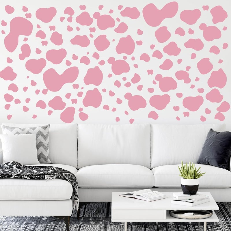 Chinco 184 Pcs Cow Print Stickers Adhesive Wall Stickers Cow Print Vinyl Art Decal Removable Wall Decor Waterproof Animal Design Decals for Bedroom Living Room NurseryPink - Image 3