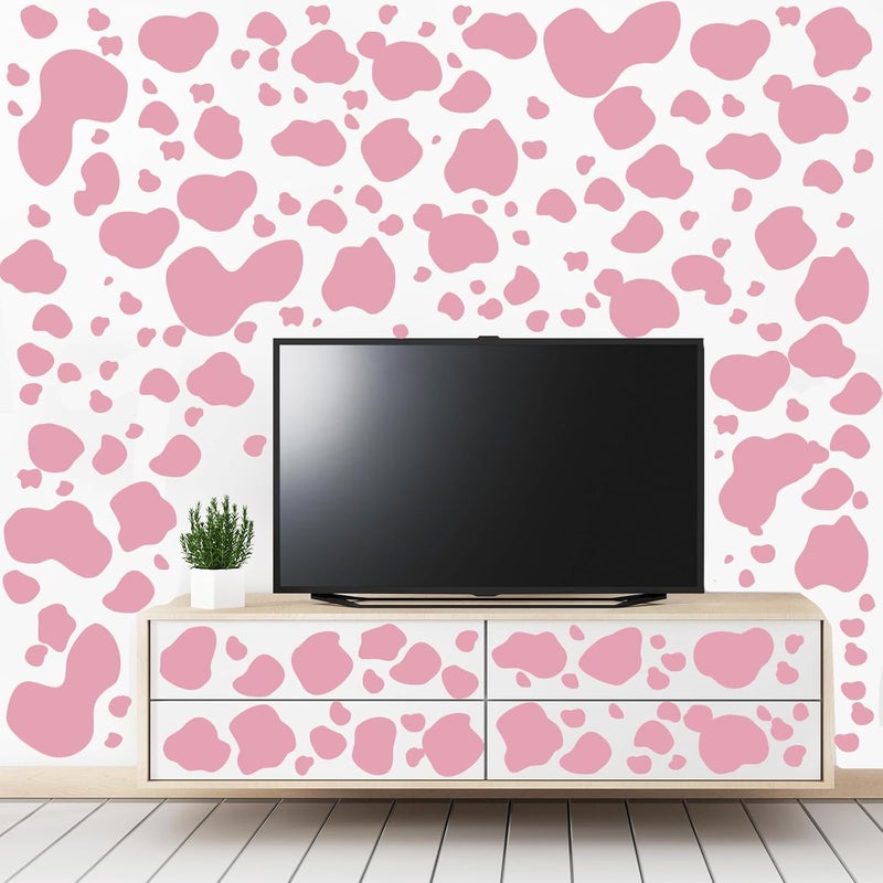 Chinco 184 Pcs Cow Print Stickers Adhesive Wall Stickers Cow Print Vinyl Art Decal Removable Wall Decor Waterproof Animal Design Decals for Bedroom Living Room NurseryPink - Image 5