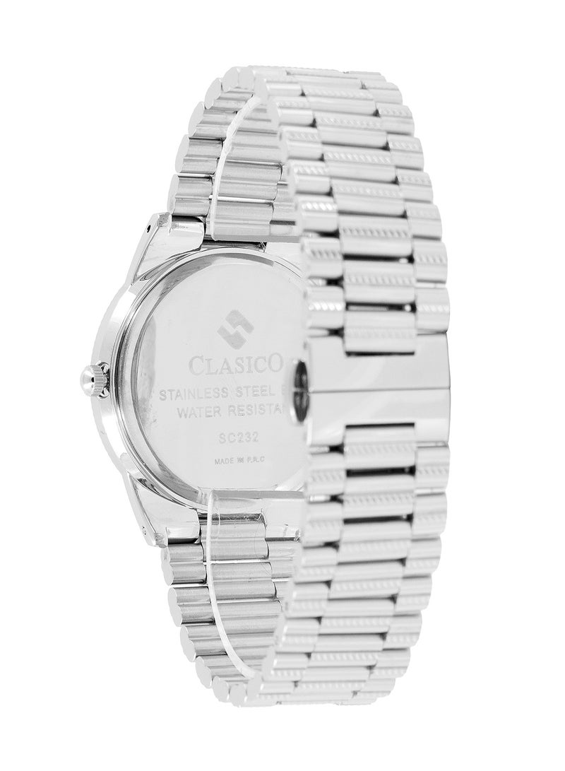 Clasico Flymaster Men's Chronograph Silver White Edition | Elite Y121 Quartz Movement | Waterproof Round Dial | Stainless Steel Belts - Image 4