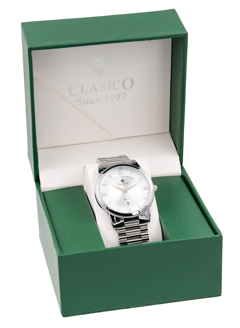 Clasico Flymaster Men's Chronograph Silver White Edition | Elite Y121 Quartz Movement | Waterproof Round Dial | Stainless Steel Belts - Image 5