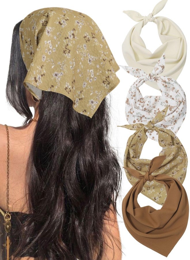 AWAYTR 4 Pcs Triangle Head Scarf Headband for Women Hair Bandanas for Women's Hair Boho Kerchief Headbands (Floral pattern + Solid color) - Image 1