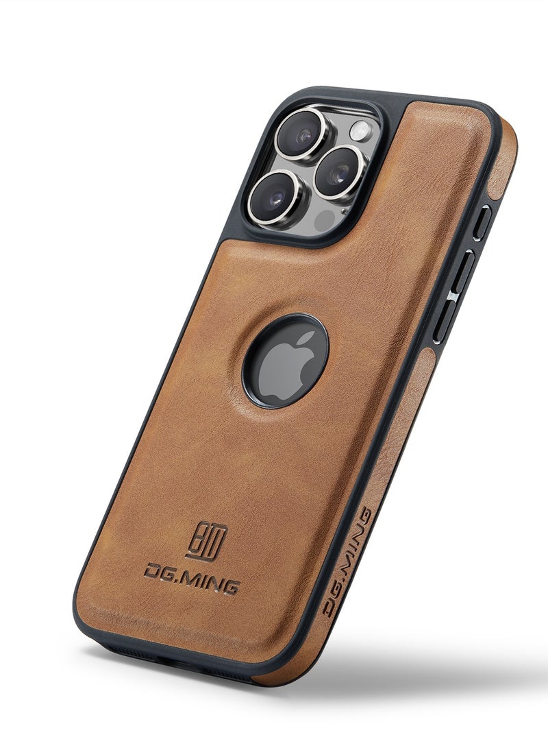 DGMING Case Cover Premium Leather Back with Logo CutOut Shockproof Compatible with Iphone 16 Pro  (Brown)  - Image 1