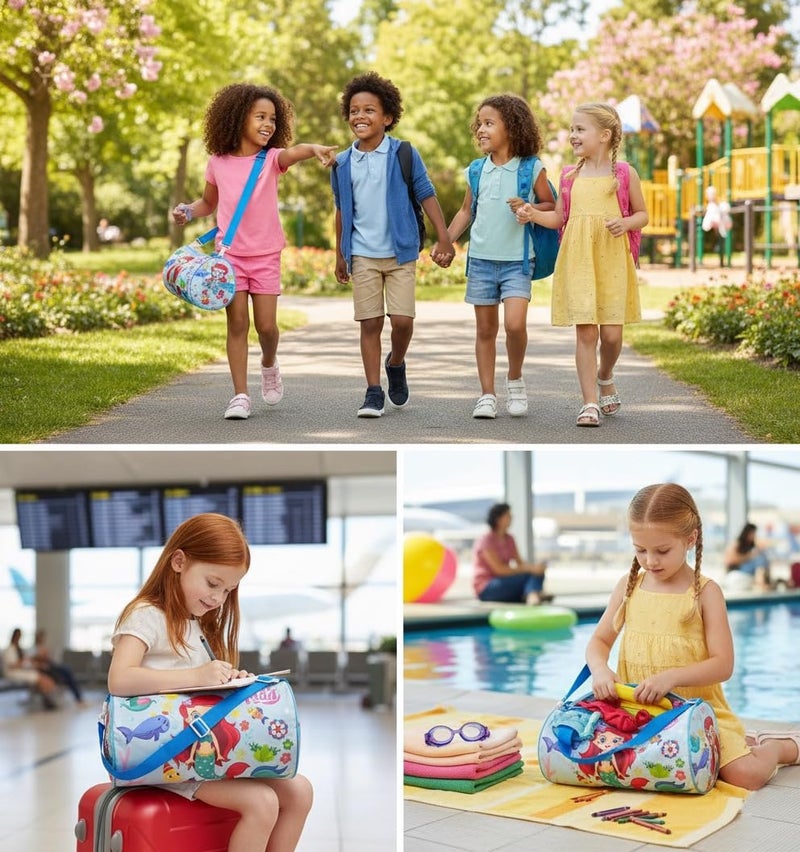 JIADA Kids Cartoon Printed Waterproof Duffle Bag | Swimming Bag for Kids Ideal for Travel Picnic Gym Sports Bag 14 inches | Polyester Material | Mermaid - Image 2