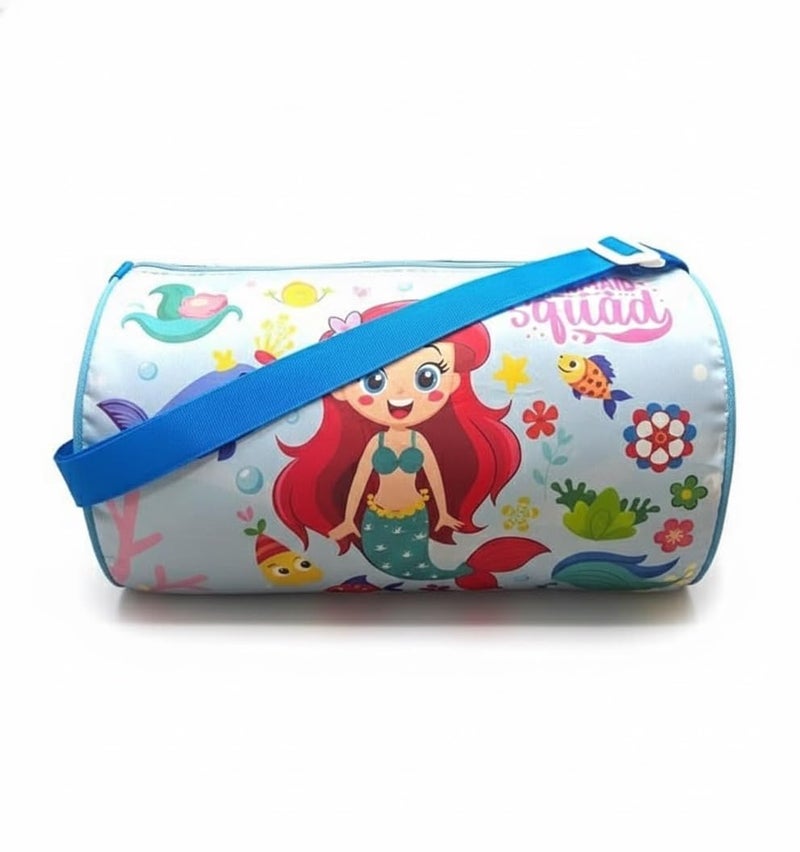JIADA Kids Cartoon Printed Waterproof Duffle Bag | Swimming Bag for Kids Ideal for Travel Picnic Gym Sports Bag 14 inches | Polyester Material | Mermaid - Image 1