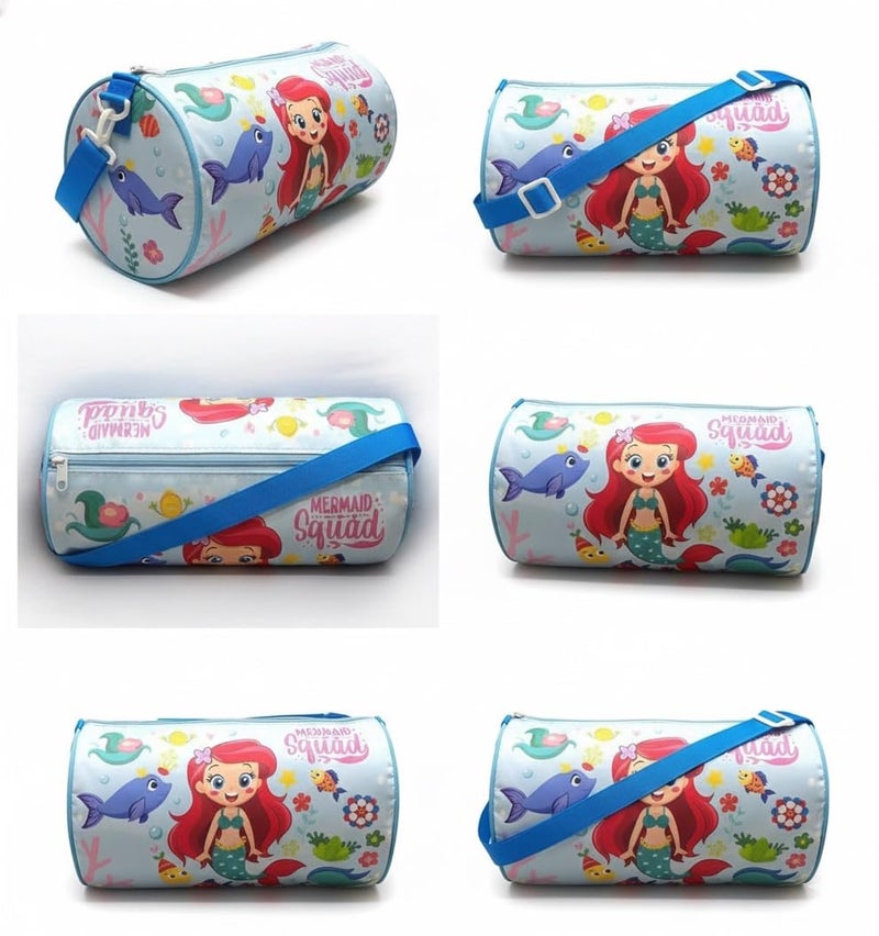 JIADA Kids Cartoon Printed Waterproof Duffle Bag | Swimming Bag for Kids Ideal for Travel Picnic Gym Sports Bag 14 inches | Polyester Material | Mermaid - Image 3
