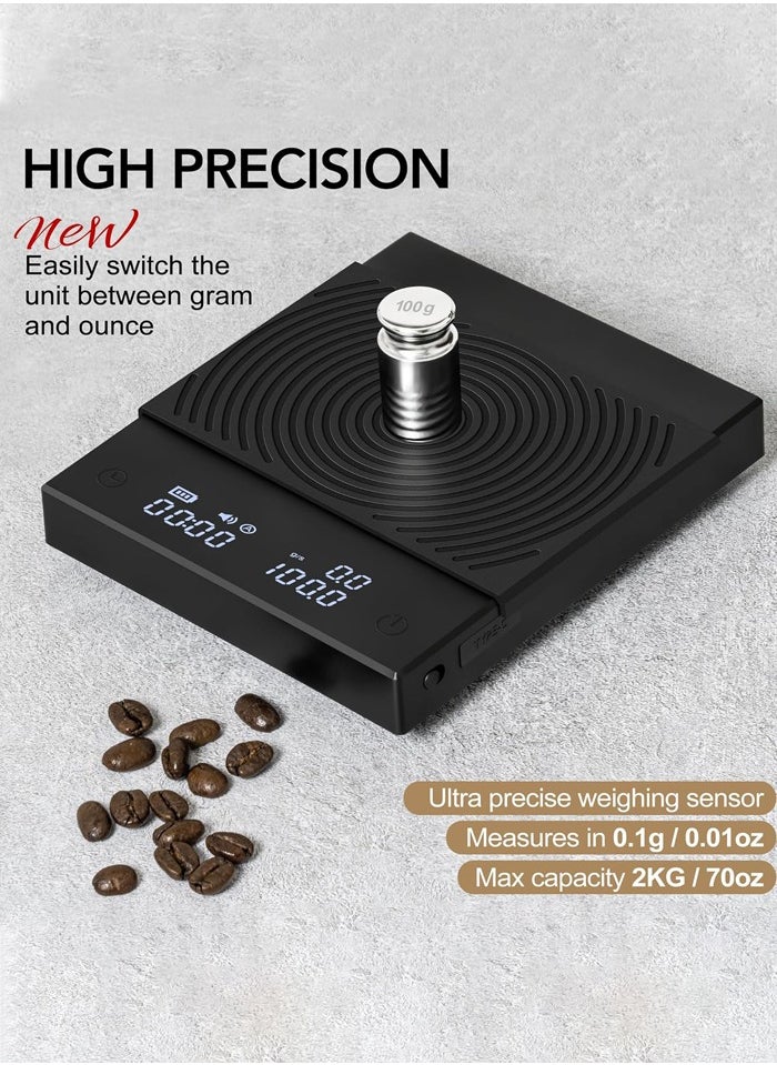 TIMEMORE - Coffee Scale with Timer,Digital Scale with LCD Display,Pour Over Drip Espresso Scale with Auto Timer Function & Flow Rate, Basic 2.0, Black - Image 1