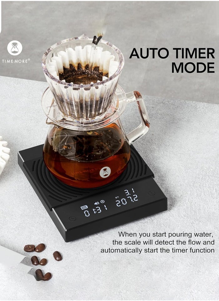 TIMEMORE Coffee Scale with Timer,Digital Scale with LCD Display,Pour Over Drip Espresso Scale with Auto Timer Function & Flow Rate, Basic 2.0, Black  - Image 5