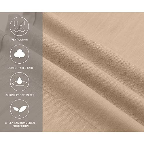 Janmid Men Casual Beach Trousers Linen Summer Pants (Dark Khaki, L) - Image 5
