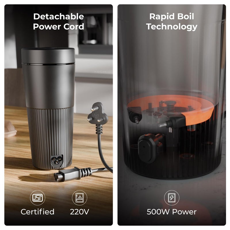Xech غلاية كهربائية 700 مل | غلايات سفر صغيرة مع غلي سريع، جسم ABS بارد الملمس، غلاية شاي 500 واط، قهوة ووجبات سريعة | غلاية ماء ساخن مدمجة (هايدروبويل برو) (أسود) - Image 4