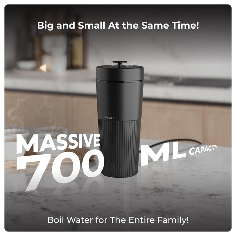 Xech غلاية كهربائية 700 مل | غلايات سفر صغيرة مع غلي سريع، جسم ABS بارد الملمس، غلاية شاي 500 واط، قهوة ووجبات سريعة | غلاية ماء ساخن مدمجة (هايدروبويل برو) (أسود) - Image 2