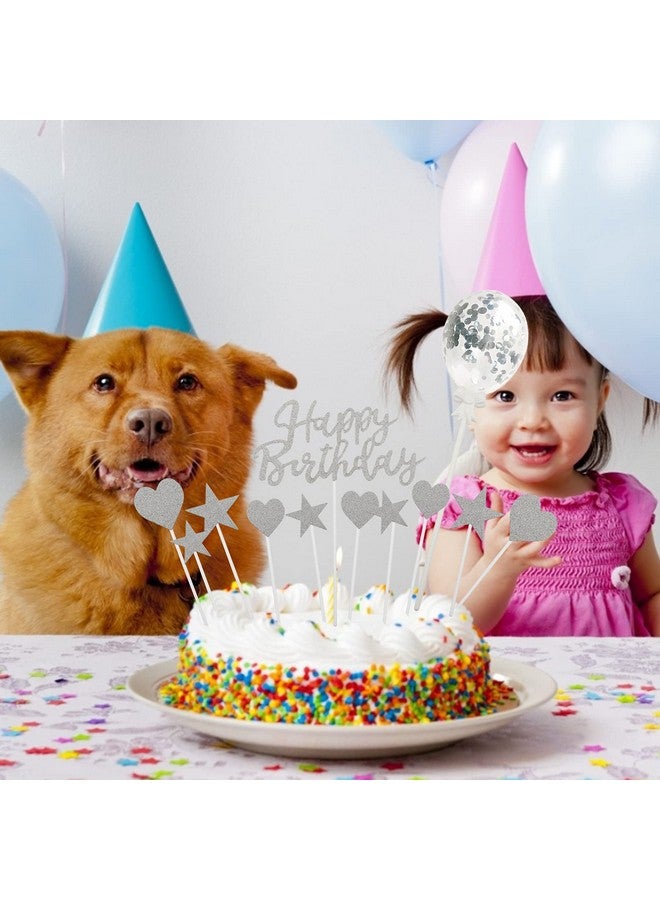 ZERODECO ZERODECO Birthday Decorations Silver, Foil Happy Birthday Balloon Banner Tablecloth Fringe Shiny Curtains Cake Flag Star and Heart Balloons Confetti Latex Balloons for Birthday Party  - Image 5