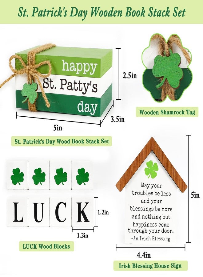 DAZONGE St. Patrick's Day Decorations, 6PCS St. Patrick's Day Tiered Tray Decor, Happy St. Patty’s Day Book Stack, Shamrock LUCK Blocks, St. Patrick's Day Signs for Home Table Shelf Decor - Image 3