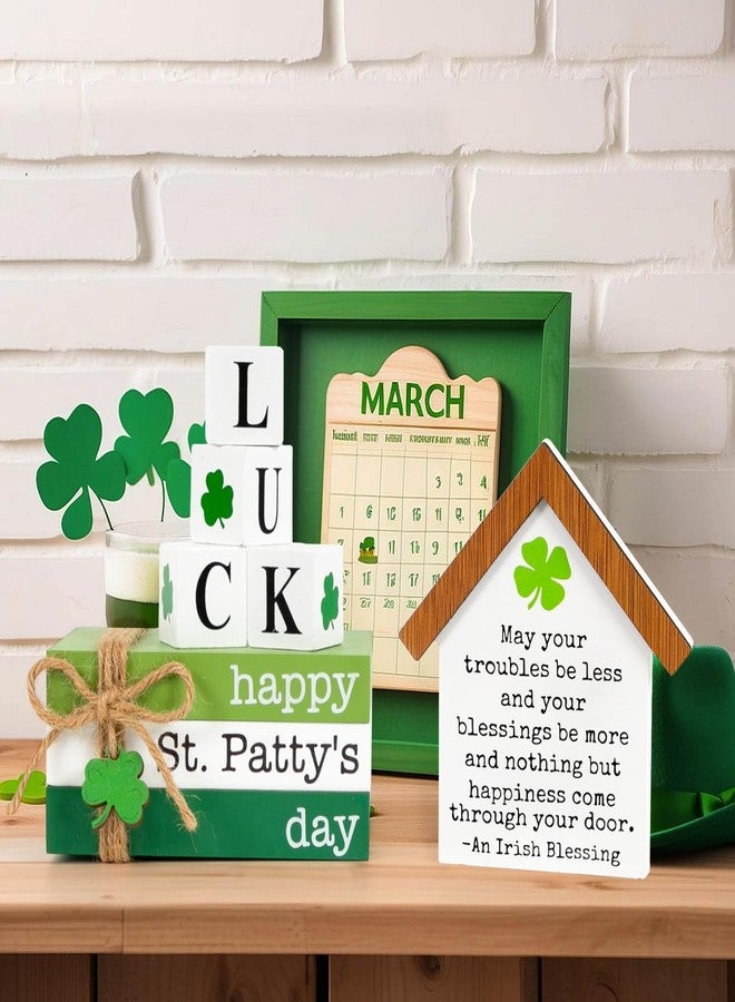 DAZONGE St. Patrick's Day Decorations, 6PCS St. Patrick's Day Tiered Tray Decor, Happy St. Patty’s Day Book Stack, Shamrock LUCK Blocks, St. Patrick's Day Signs for Home Table Shelf Decor - Image 5