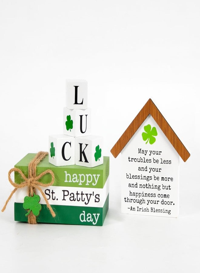DAZONGE St. Patrick's Day Decorations, 6PCS St. Patrick's Day Tiered Tray Decor, Happy St. Patty’s Day Book Stack, Shamrock LUCK Blocks, St. Patrick's Day Signs for Home Table Shelf Decor - Image 1