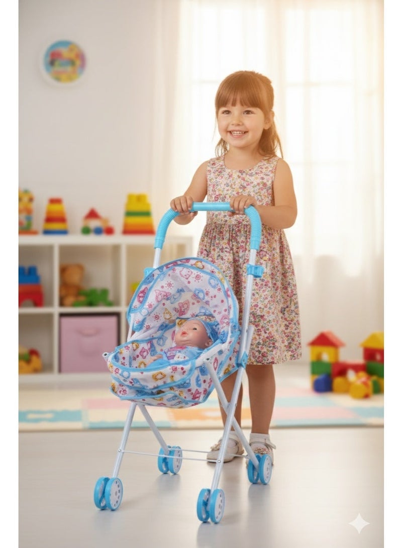دمية طفل لطيفة مع عربة لعب – تصميم متعدد الألوان - Image 4