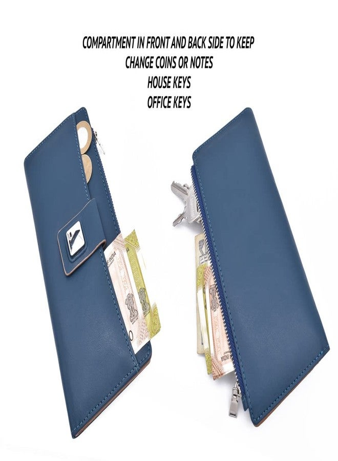 Adamis Long Leather Clutch Women's Wallet with Credit Card Holder W338 Blue - Image 4