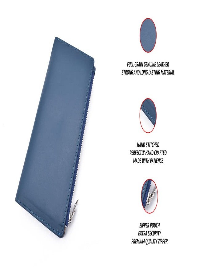 Adamis Long Leather Clutch Women's Wallet with Credit Card Holder W338 Blue - Image 2
