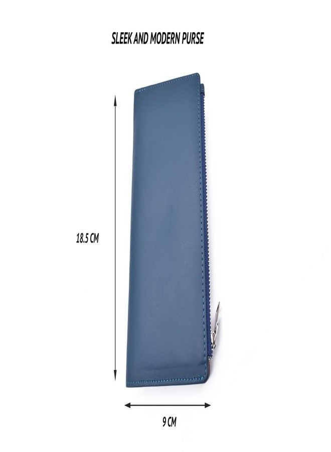 Adamis Long Leather Clutch Women's Wallet with Credit Card Holder W338 Blue - Image 3
