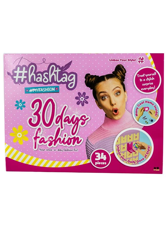 Hashtag 30 Days Fashion Advent Calendar – 34-Piece Surprise Jewelry & Accessories Kit for Girls (Age 6+) - Image 1