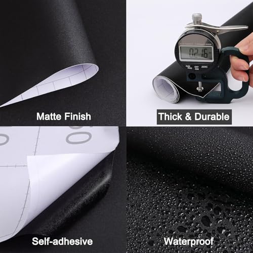 Micpolo 15.7" x 197" Black Wallpaper Matte Black Contact Paper Self Adhesive Peel and Stick Wallpaper Removable Vinyl Film Decorative for Desk Wallcovering Furniture Countertop Cabinet - Image 2