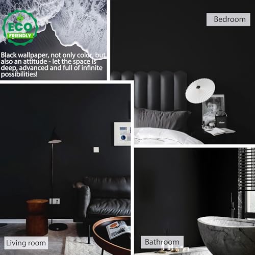 Micpolo 15.7" x 197" Black Wallpaper Matte Black Contact Paper Self Adhesive Peel and Stick Wallpaper Removable Vinyl Film Decorative for Desk Wallcovering Furniture Countertop Cabinet - Image 3