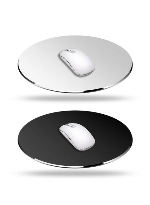 2 Pack Aluminum Mouse Pad, 7.8Inch Smooth Magic Ultra Thin Round Double Side Mouse Mat for Fast and Accurate Control(Silver, Black)