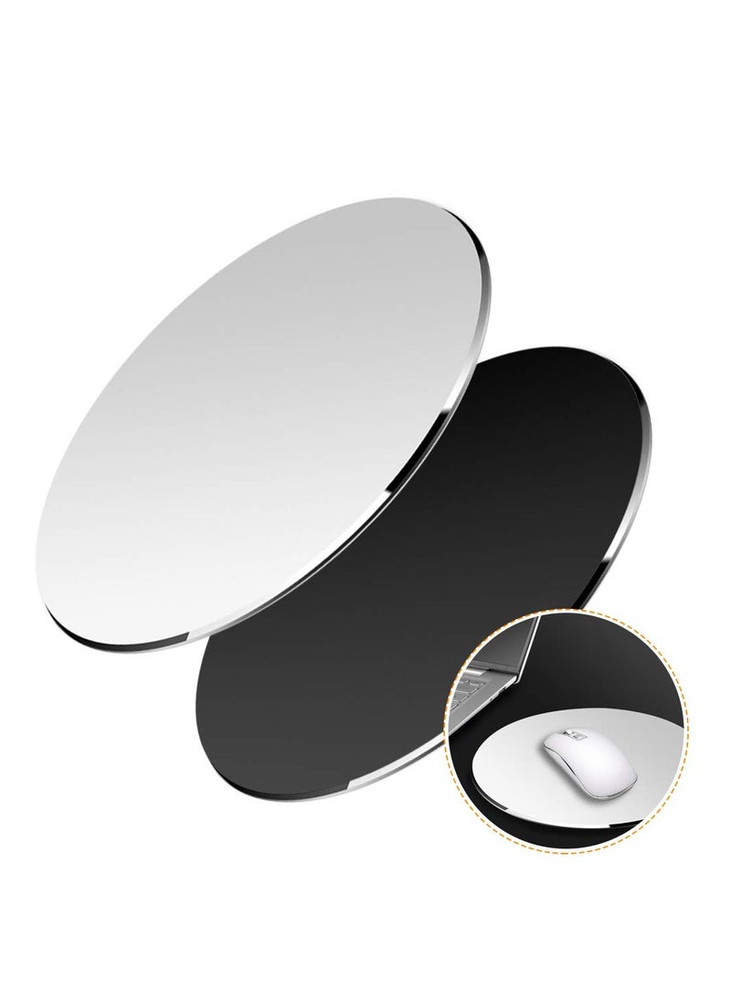 2 Pack Aluminum Mouse Pad, 7.8Inch Smooth Magic Ultra Thin Round Double Side Mouse Mat for Fast and Accurate Control(Silver, Black)