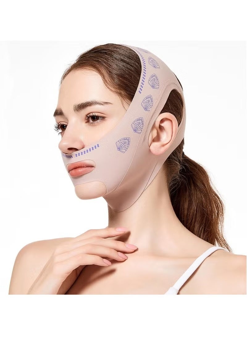 فايس قناع رفع الوجه على شكل V – أداة شد الذقن المزدوج ونحت خط الفك | حزام شد الوجه القابل للتعديل والقابل للتنفس للنساء - Image 1