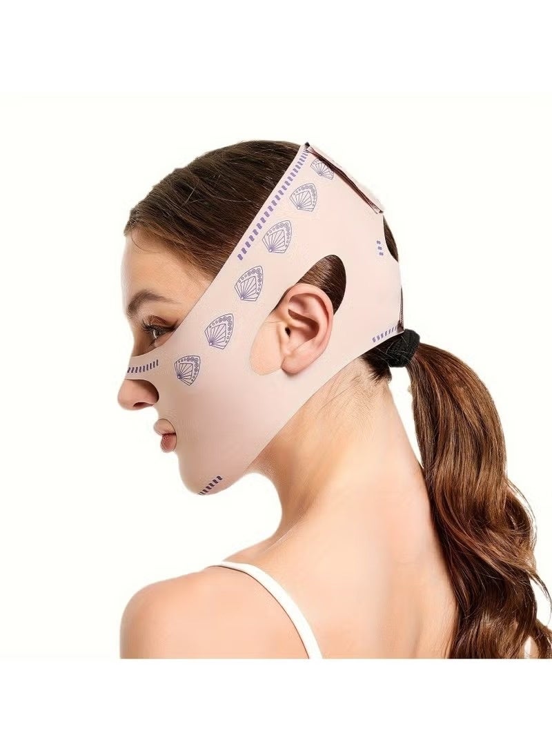 فايس قناع رفع الوجه على شكل V – أداة شد الذقن المزدوج ونحت خط الفك | حزام شد الوجه القابل للتعديل والقابل للتنفس للنساء - Image 2