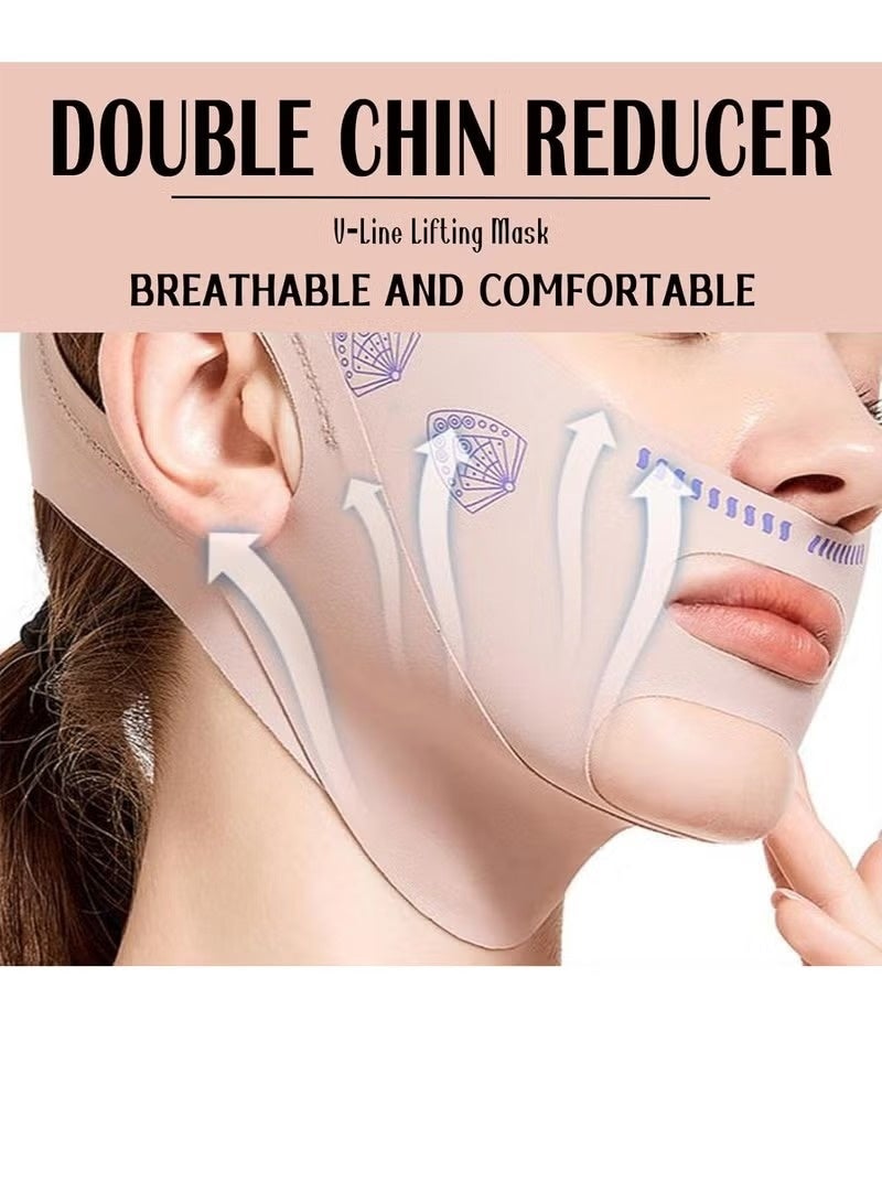 فايس قناع رفع الوجه على شكل V – أداة شد الذقن المزدوج ونحت خط الفك | حزام شد الوجه القابل للتعديل والقابل للتنفس للنساء - Image 4